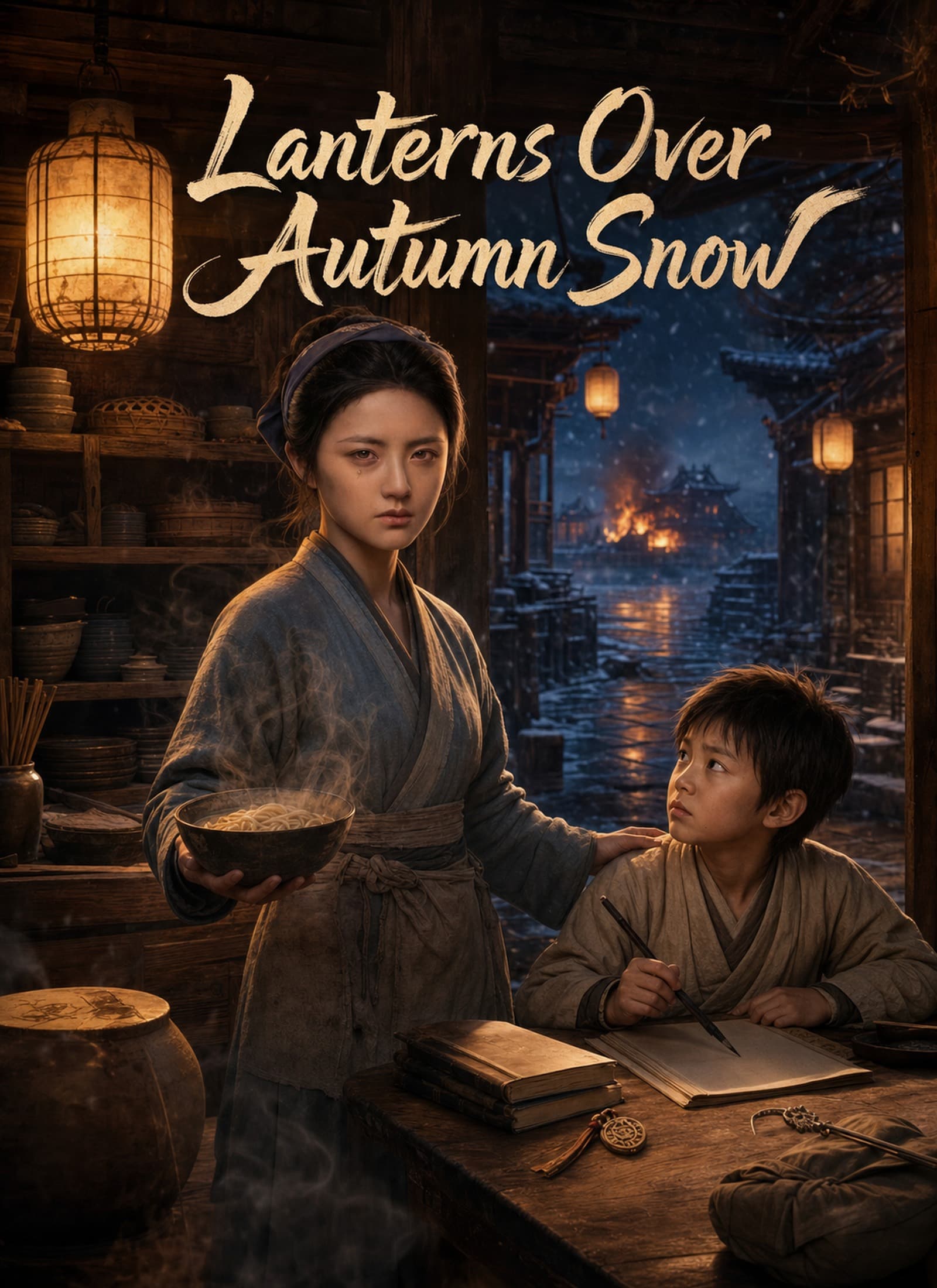 Lanterns Over Autumn Snow